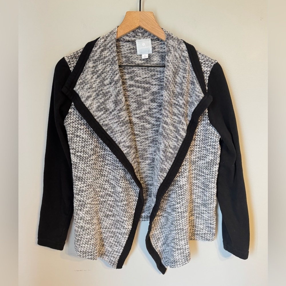 Sunday Women’s Open Front Wide Collar Heather Black Knit Cardigan Sz S